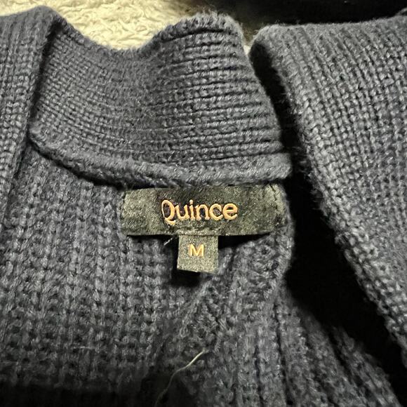 Quince Sweater Womens Medium Blue Organic Fisherman Boxy Heavy Knit Cardigan - Picture 6 of 7